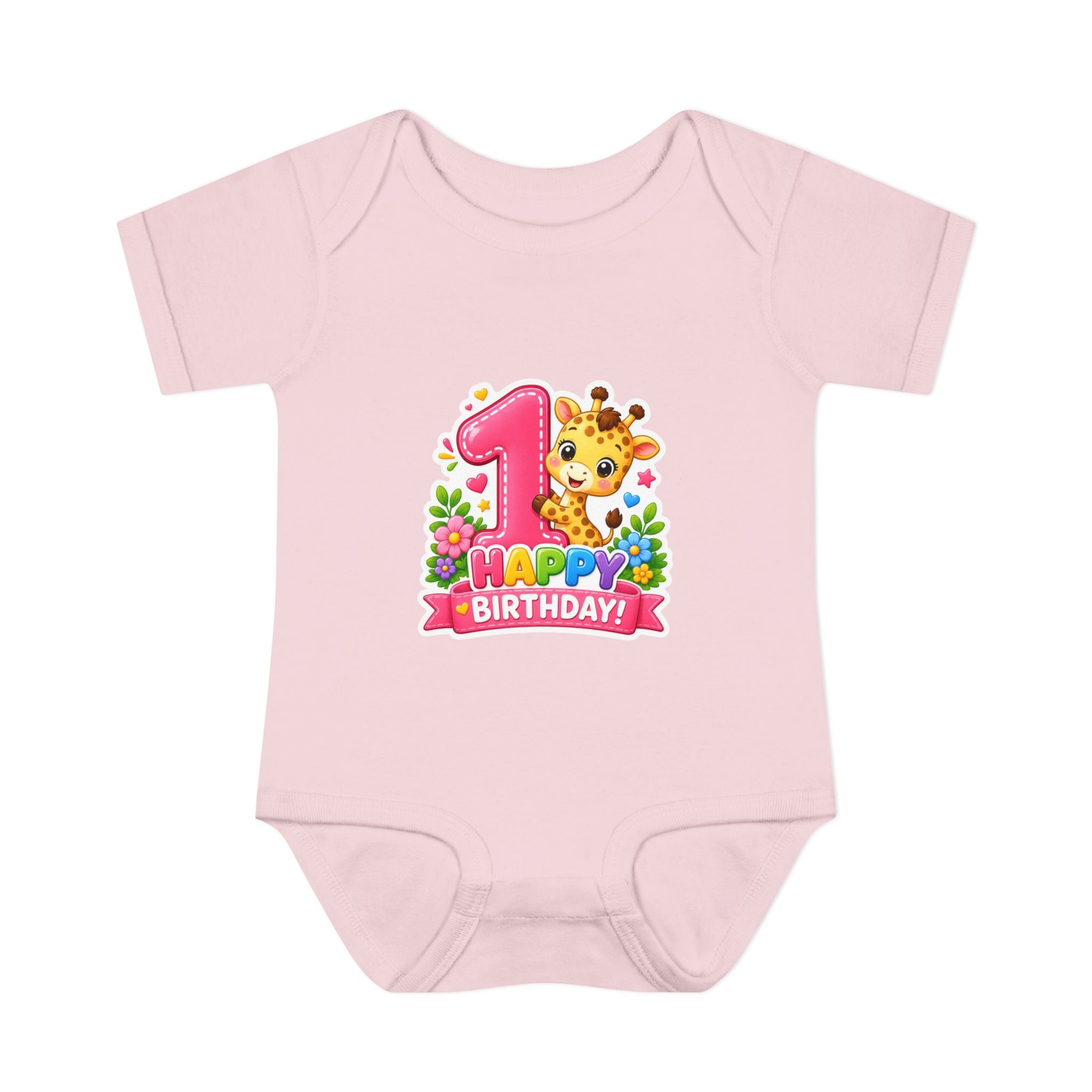 1st Birthday Baby Bodysuit - Happy Birthday Giraffe Onesie