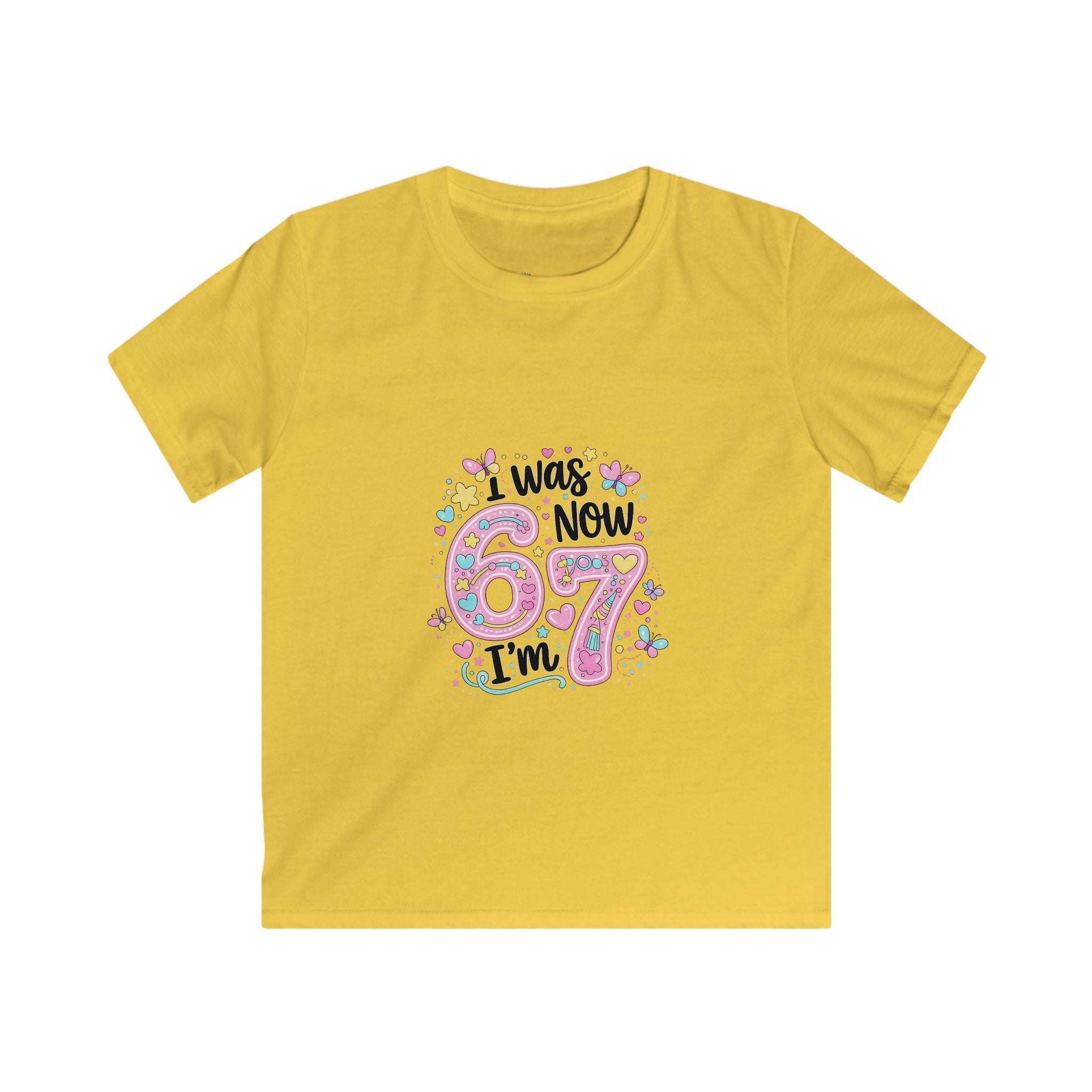 Kids Tee — ‘I Was 6 Now I’m 7’ Birthday Girl Cute Floral Design