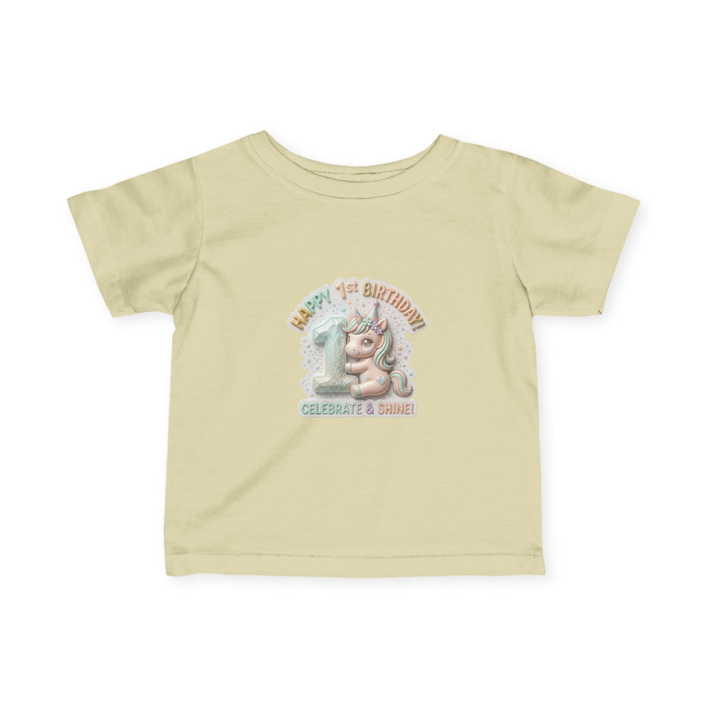 Infant Tee — 'Happy 1st Birthday' Pastel Unicorn Celebrate & Share