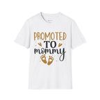 Promoted to Mommy T-Shirt — Pregnancy Announcement Tee with Gold Hearts & Baby Footprints