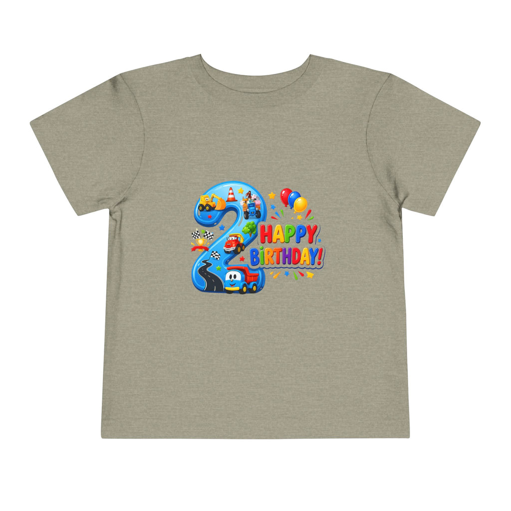 2nd Birthday Toddler Tee — Happy Birthday Number 2 with Cars & Balloons