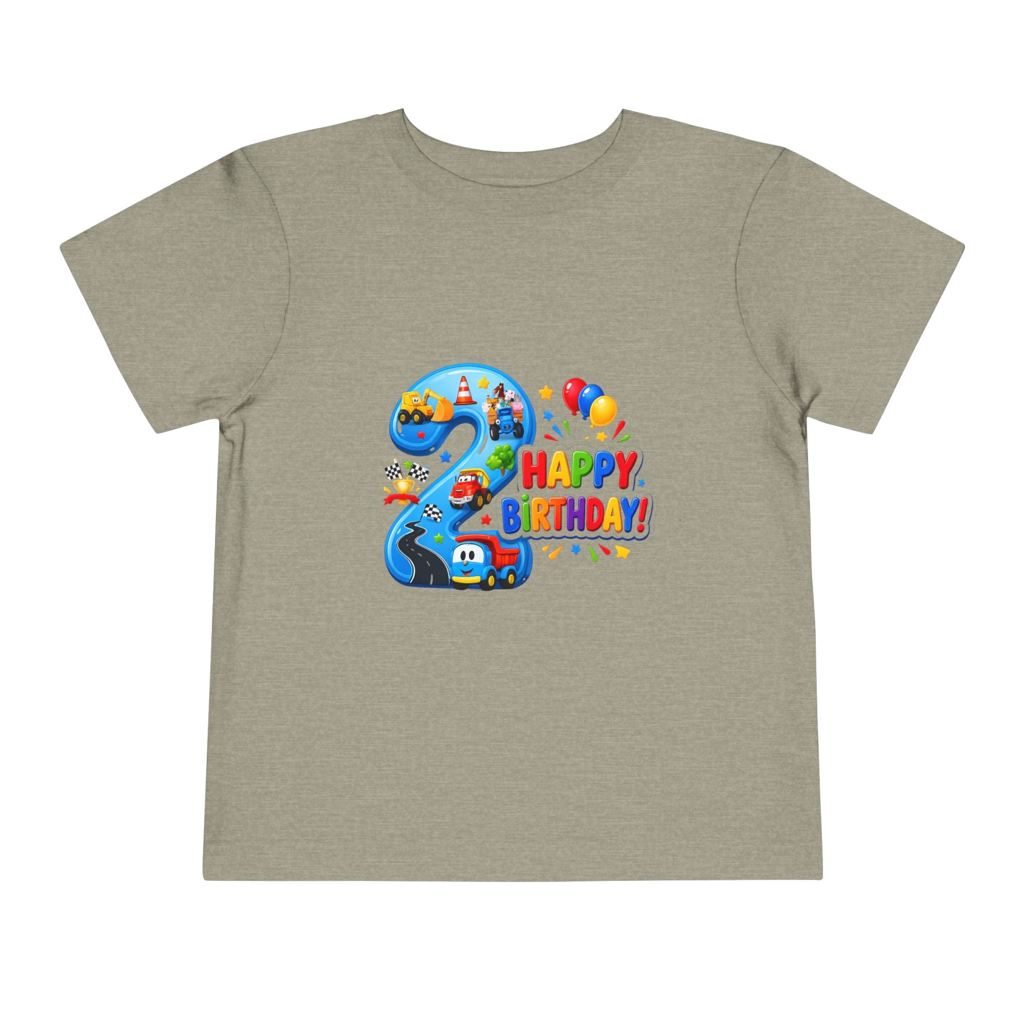 2nd Birthday Toddler Tee — Happy Birthday Number 2 with Cars & Balloons