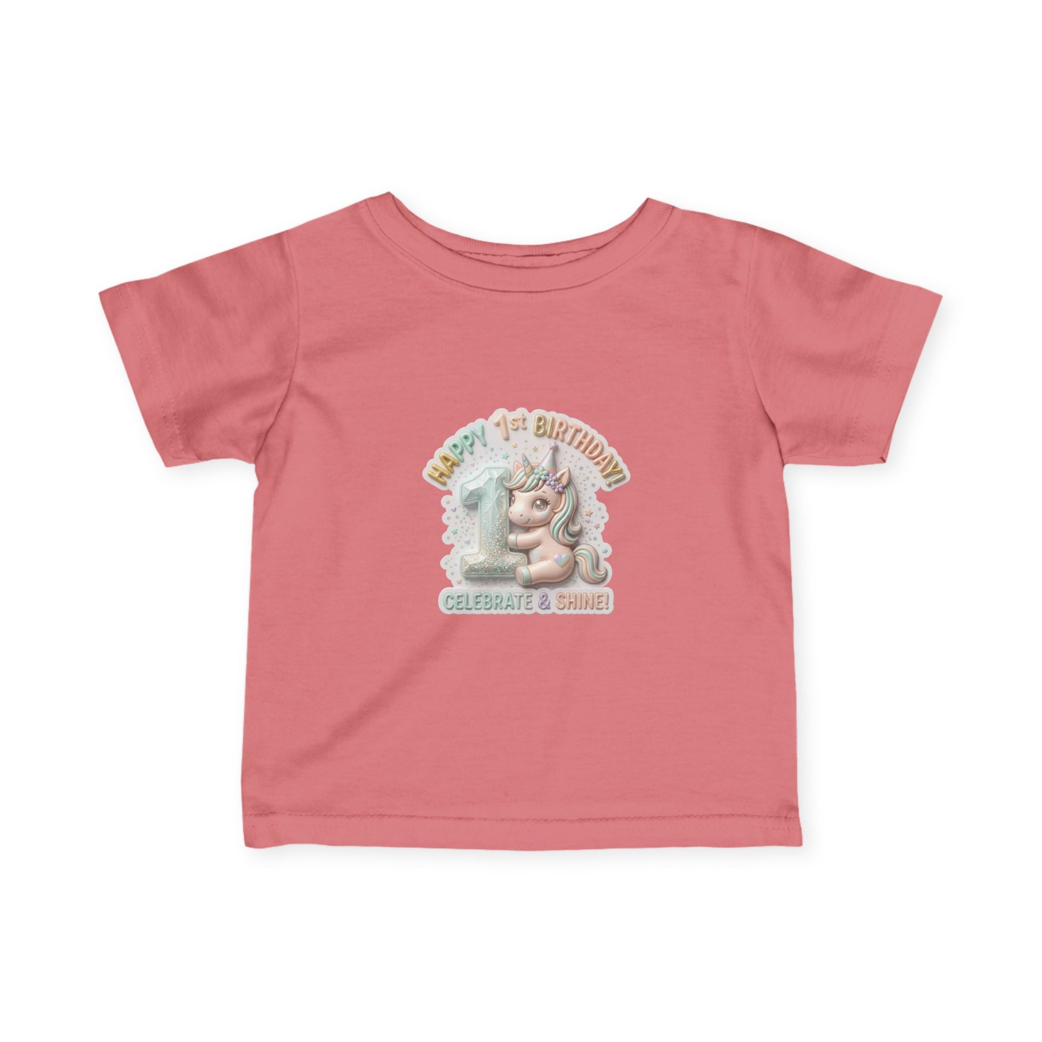 Infant Tee — 'Happy 1st Birthday' Pastel Unicorn Celebrate & Share