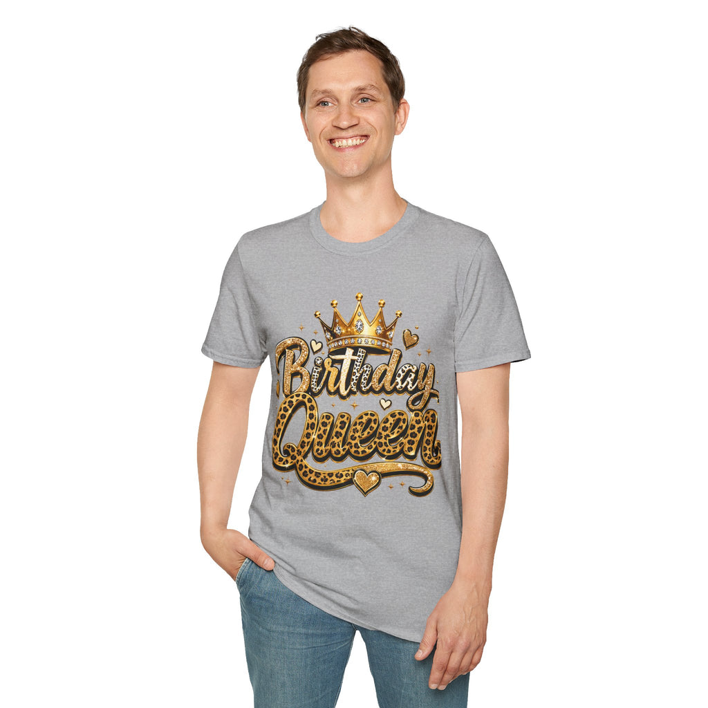 Birthday Queen T‑Shirt — Gold Crown & Leopard Print Celebration Tee