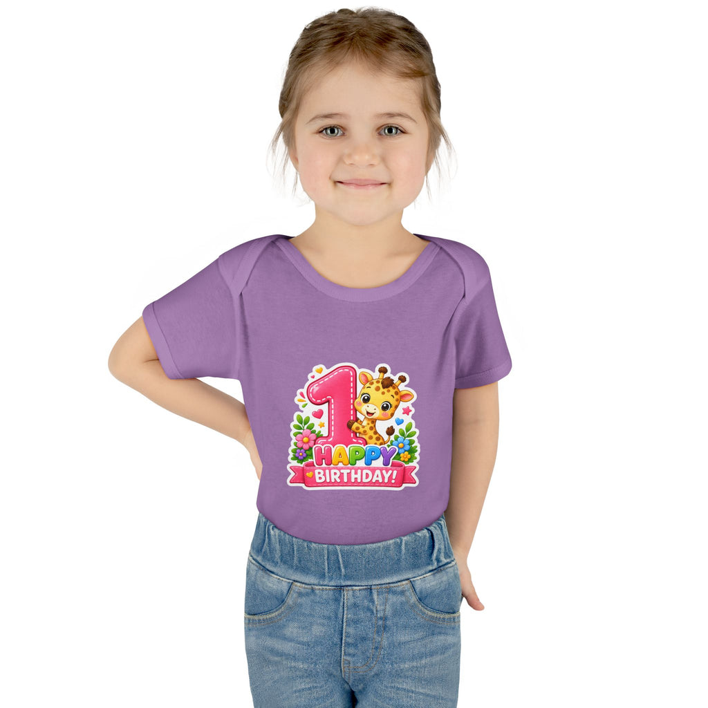 1st Birthday Baby Bodysuit - Happy Birthday Giraffe Onesie