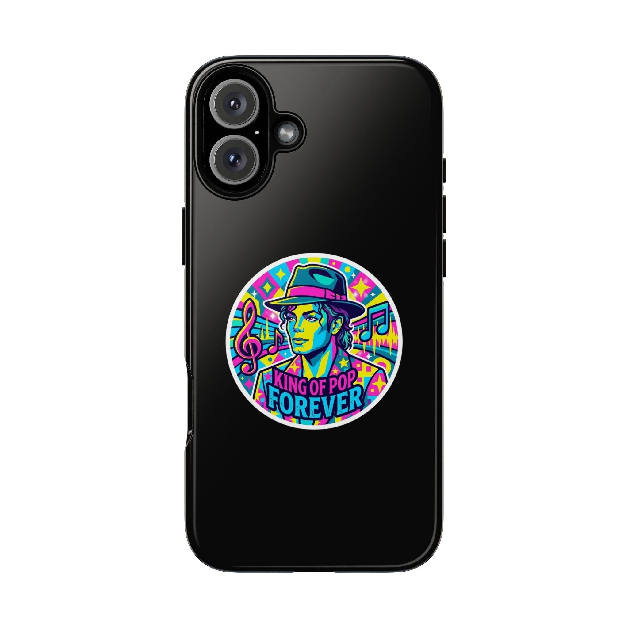 Matte Black iPhone Tough Cases 12 to 17 Pro Max  — "King of Pop Forever" Retro Pop Art Phone Case