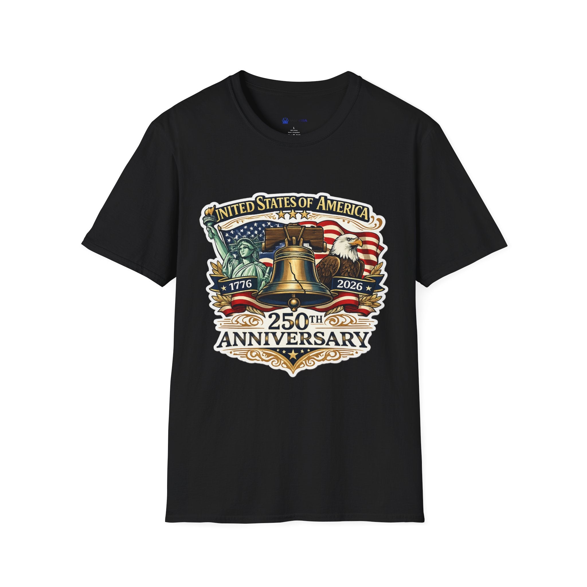 Patriotic USA 250th Anniversary T-Shirt — Liberty Bell, Eagle & Flag Design (1776–2026).