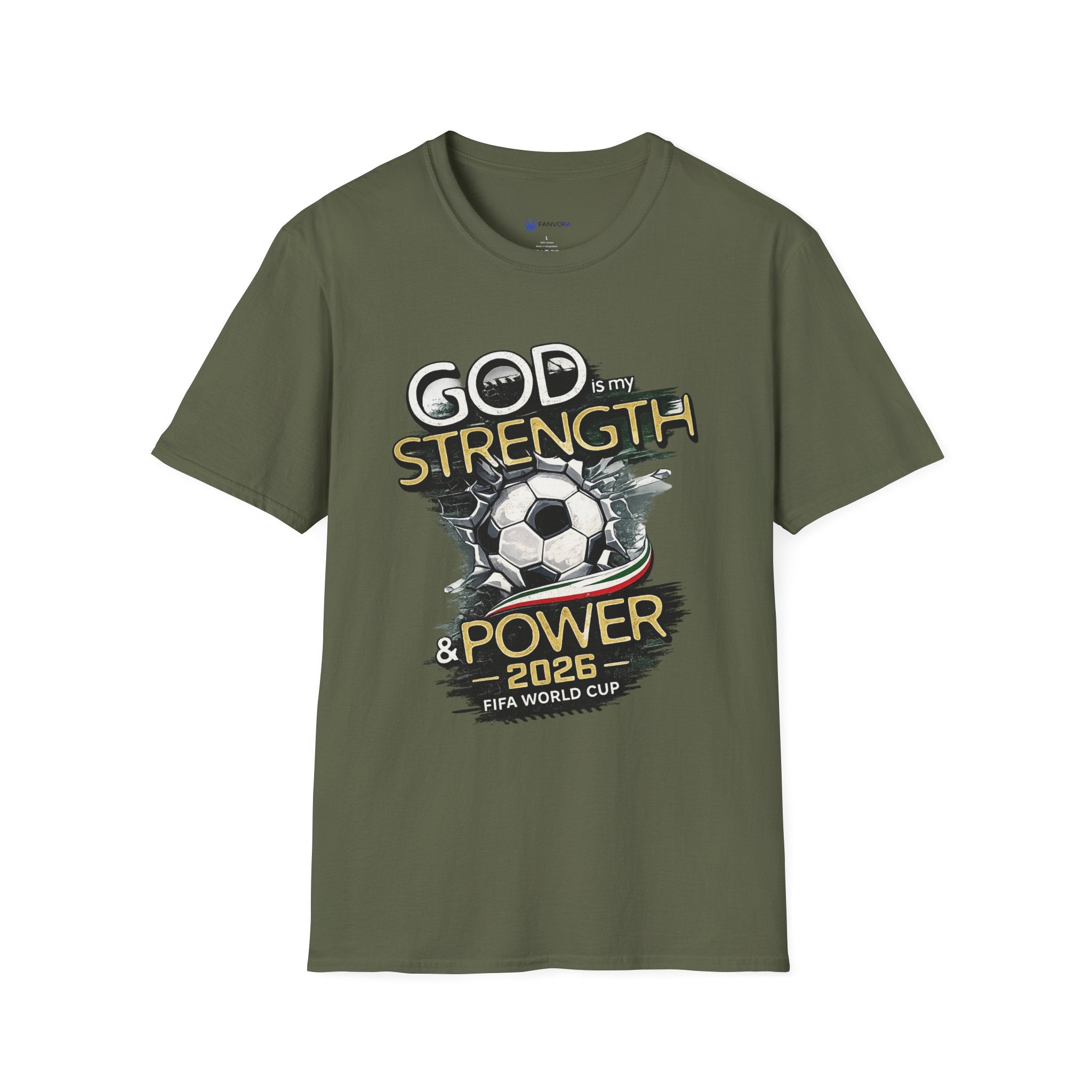 God Is My Strength Soccer T-Shirt — Christian Faith & Football Power 2026