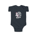 Too Cute to Care Unicorn Baby Bodysuit — Infant Onesie with Playful Pink Graphic.