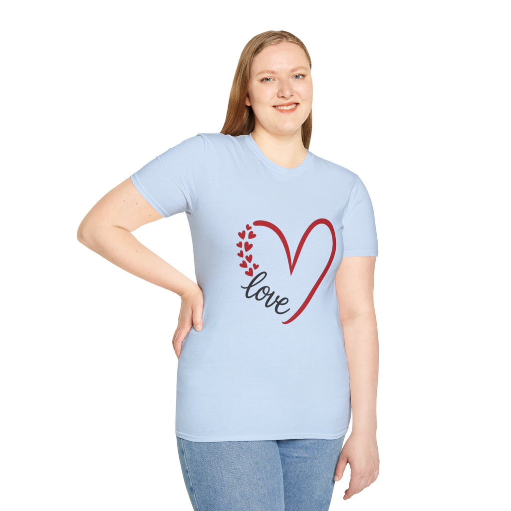 T-Shirt — Love Heart Design with Script 'love' | Romantic Valentine's Tee