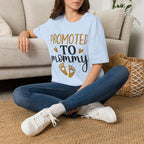 Promoted to Mommy T-Shirt — Pregnancy Announcement Tee with Gold Hearts & Baby Footprints