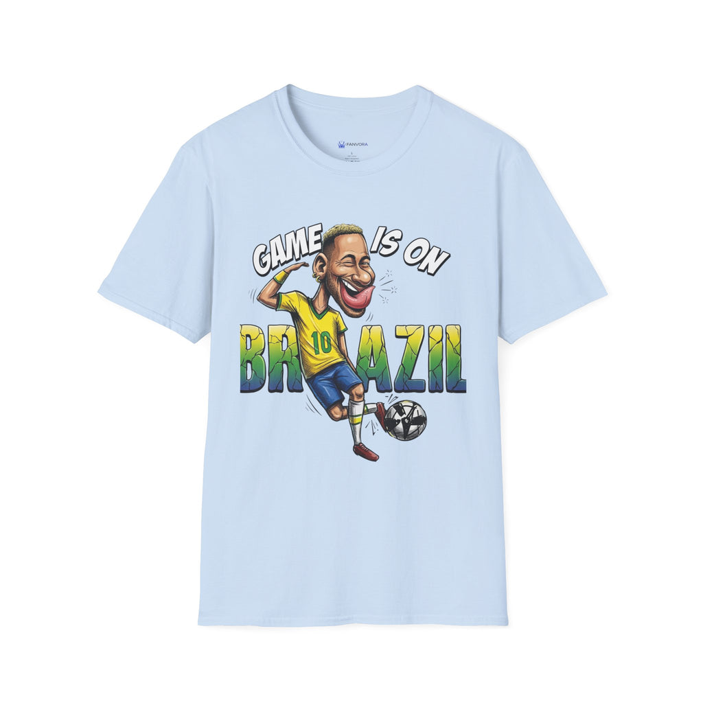 Brazilian Soccer comic style  figure T-Shirt — "Game Is On" Caricature Neymar Fan Tee
