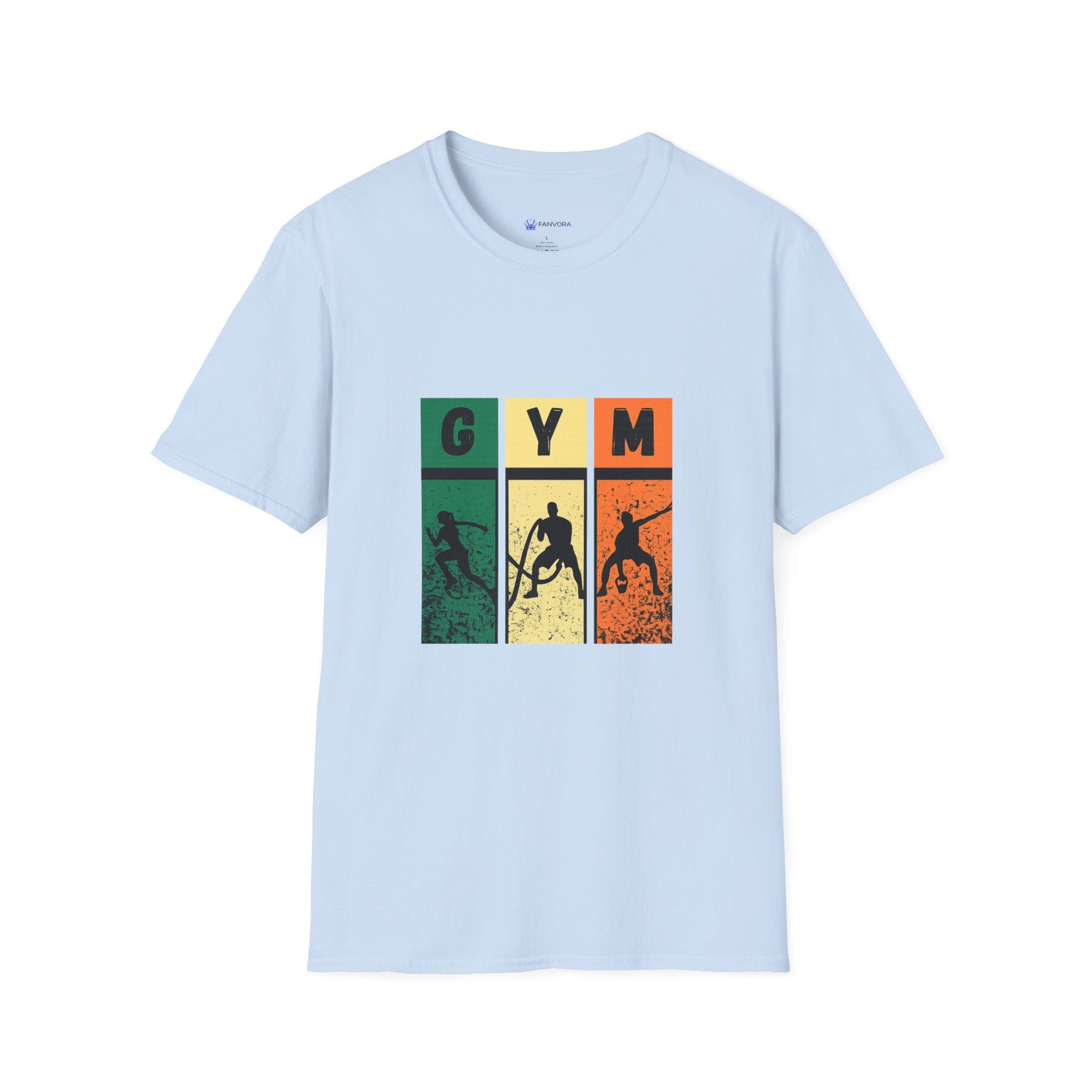 Gym Retro Blocks T‑Shirt — Vintage Fitness Silhouette Tee