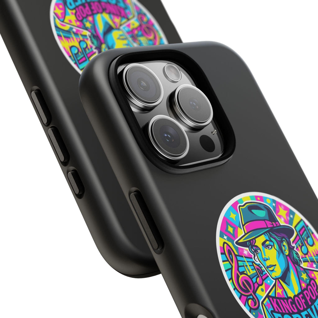 Matte Black iPhone Tough Cases 12 to 17 Pro Max  — "King of Pop Forever" Retro Pop Art Phone Case
