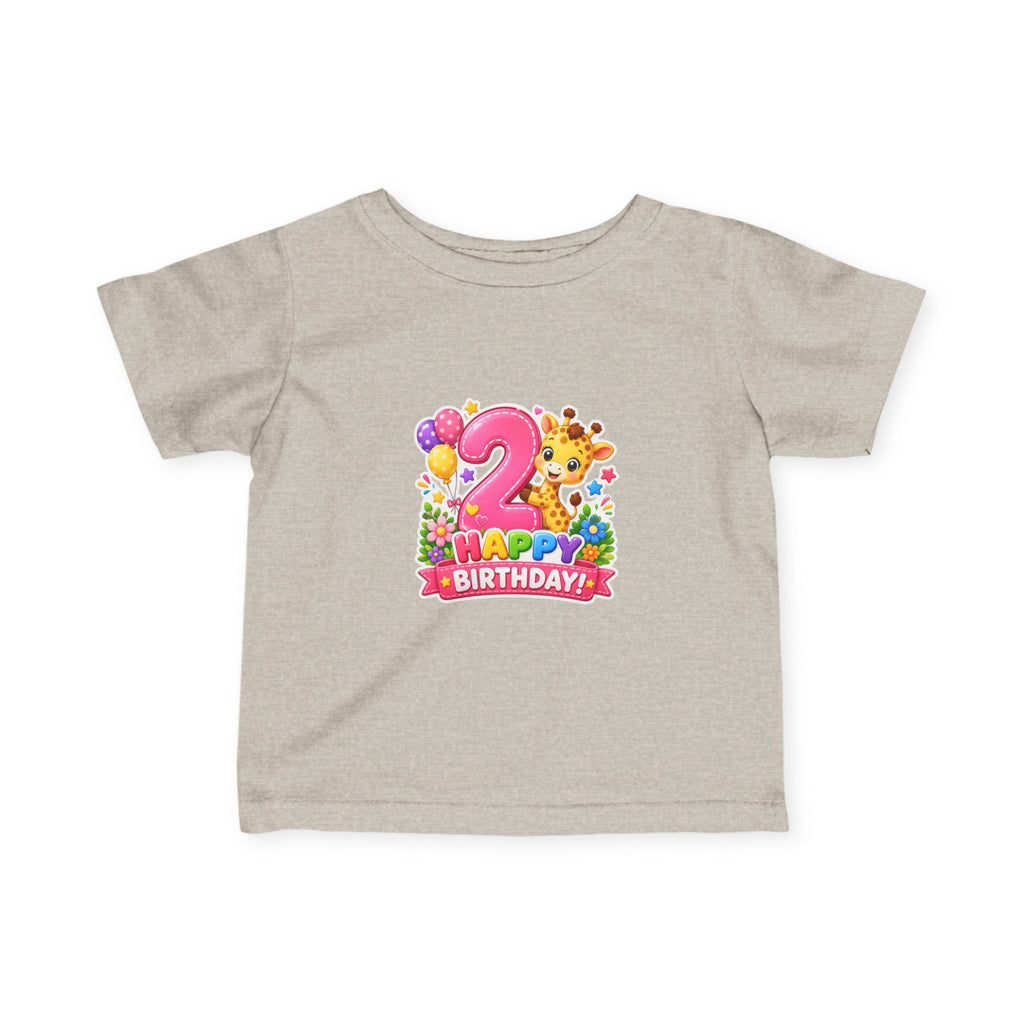 2nd Birthday Infant Tee - Cute Giraffe & Balloons Happy Birthday Shirt