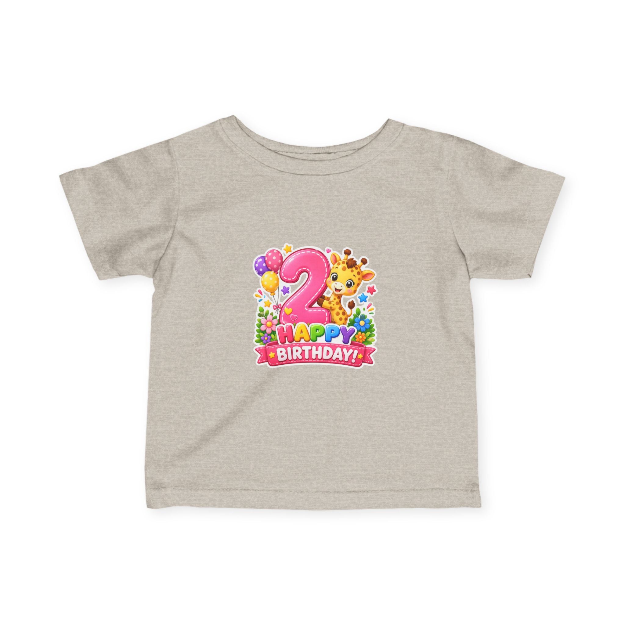 2nd Birthday Infant Tee - Cute Giraffe & Balloons Happy Birthday Shirt