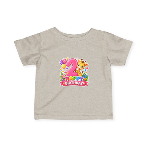 2nd Birthday Infant Tee - Cute Giraffe & Balloons Happy Birthday Shirt