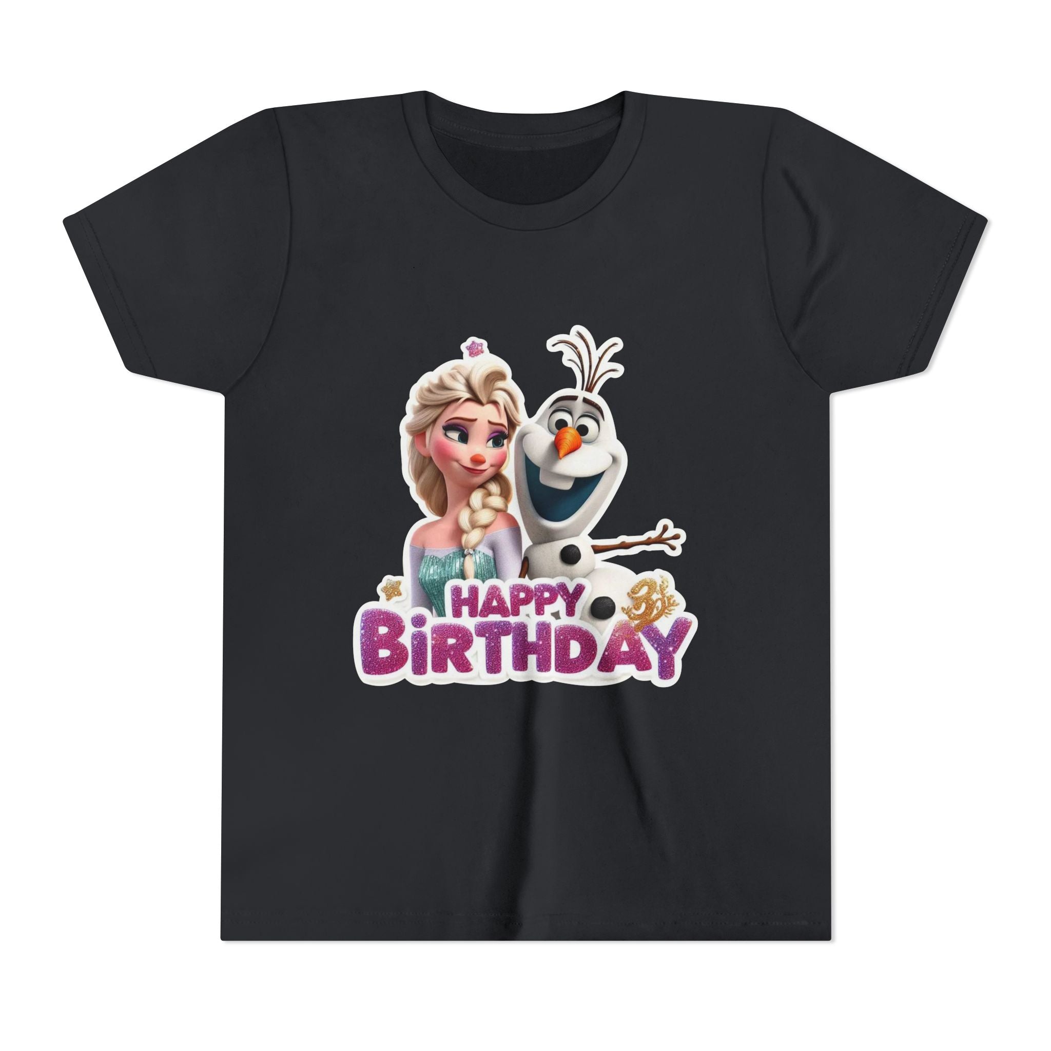 Kids' Birthday Tee - Cute Princess and Snowman "Happy Birthday" Graphic