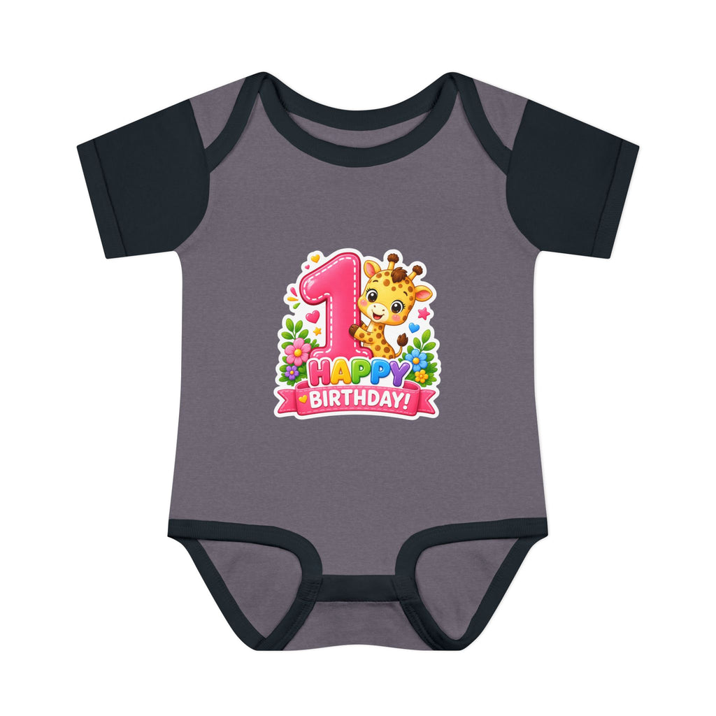 1st Birthday Baby Bodysuit - Happy Birthday Giraffe Onesie