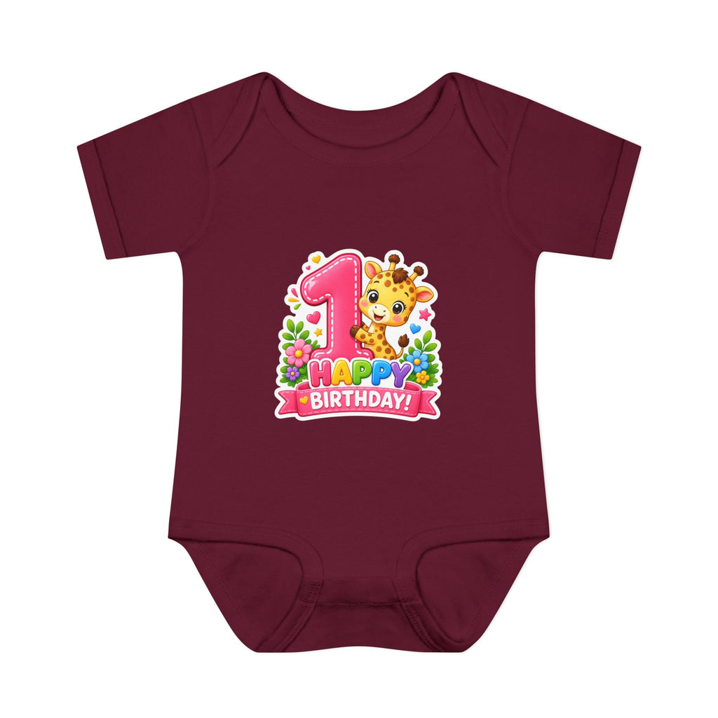 1st Birthday Baby Bodysuit - Happy Birthday Giraffe Onesie