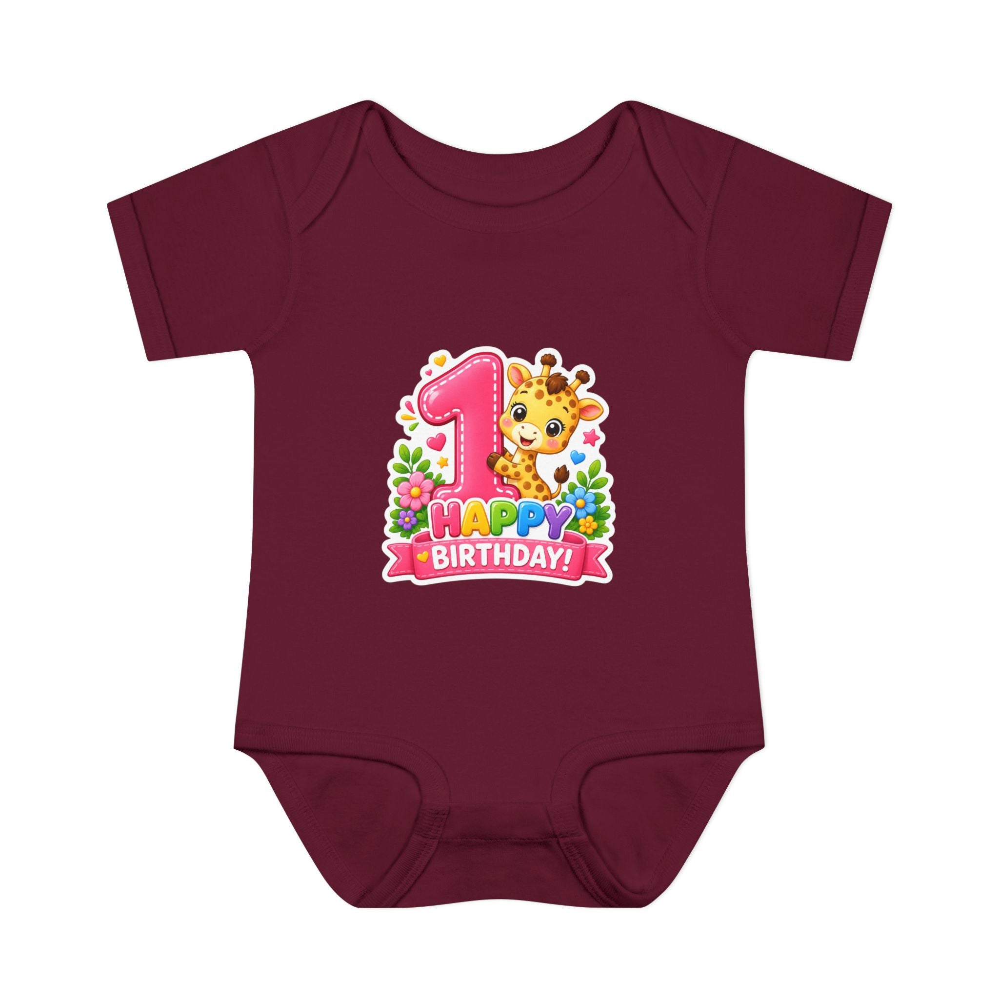1st Birthday Baby Bodysuit - Happy Birthday Giraffe Onesie