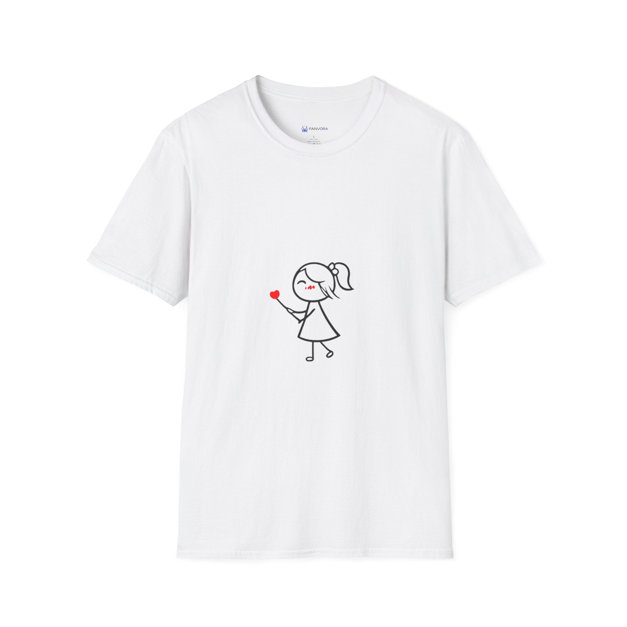 Stick Figure Girl Holding Heart T-Shirt — Cute Minimalist Valentine Tee