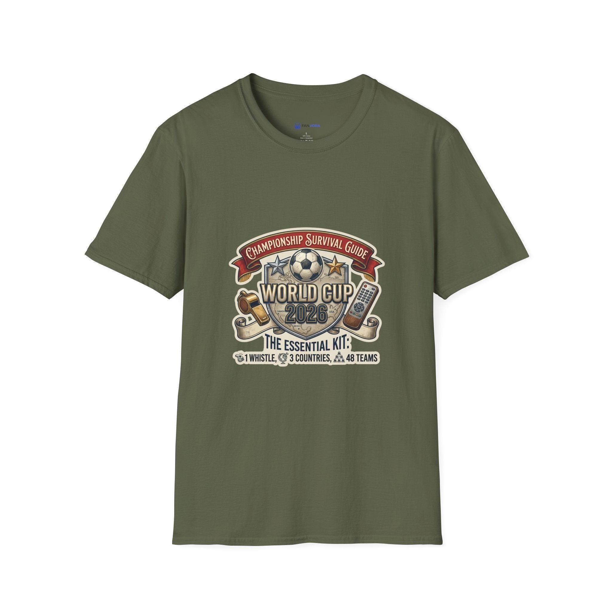 Unisex - World Cup Survival Guide T-Shirt — "The Essential Kit" Soccer Fan Tee.