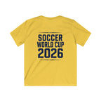 Kids Soccer World Cup 2026 T-Shirt — Playful Lion FIFA Mascot Tee.
