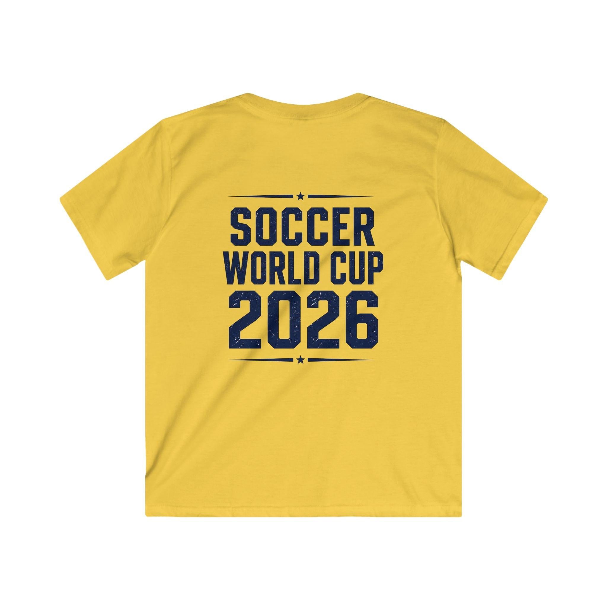 Kids Soccer World Cup 2026 T-Shirt — Playful Lion FIFA Mascot Tee.