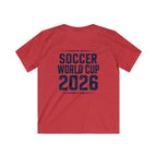Kids Soccer World Cup 2026 T-Shirt — Playful Lion FIFA Mascot Tee.