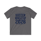 Kids Soccer World Cup 2026 T-Shirt — Playful Lion FIFA Mascot Tee.