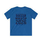 Kids Soccer World Cup 2026 T-Shirt — Playful Lion FIFA Mascot Tee.