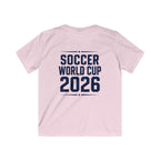 Kids Soccer World Cup 2026 T-Shirt — Playful Lion FIFA Mascot Tee.