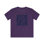 Kids Soccer World Cup 2026 T-Shirt — Playful Lion FIFA Mascot Tee.