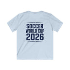 Kids Soccer World Cup 2026 T-Shirt — Playful Lion FIFA Mascot Tee.