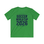 Kids Soccer World Cup 2026 T-Shirt — Playful Lion FIFA Mascot Tee.