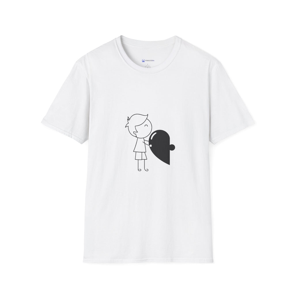 T-Shirt — Boy Hugging Heart Ghost Cute Minimalist Graphic Tee