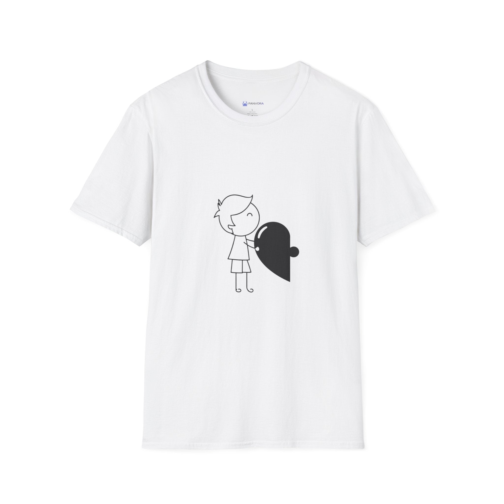 T-Shirt — Boy Hugging Heart Ghost Cute Minimalist Graphic Tee