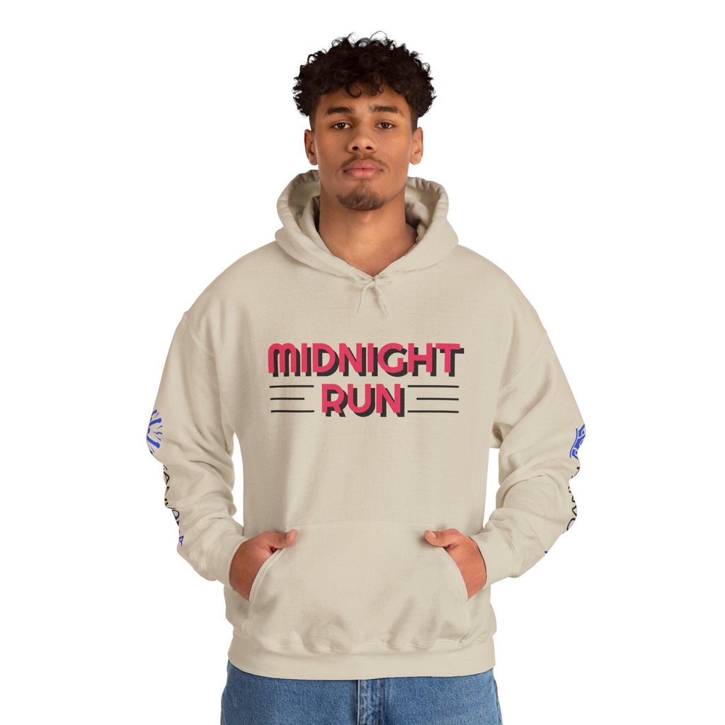 Unisex Midnight Run Hoodie — Retro Palm Beach Graphic Hooded Sweatshirt.