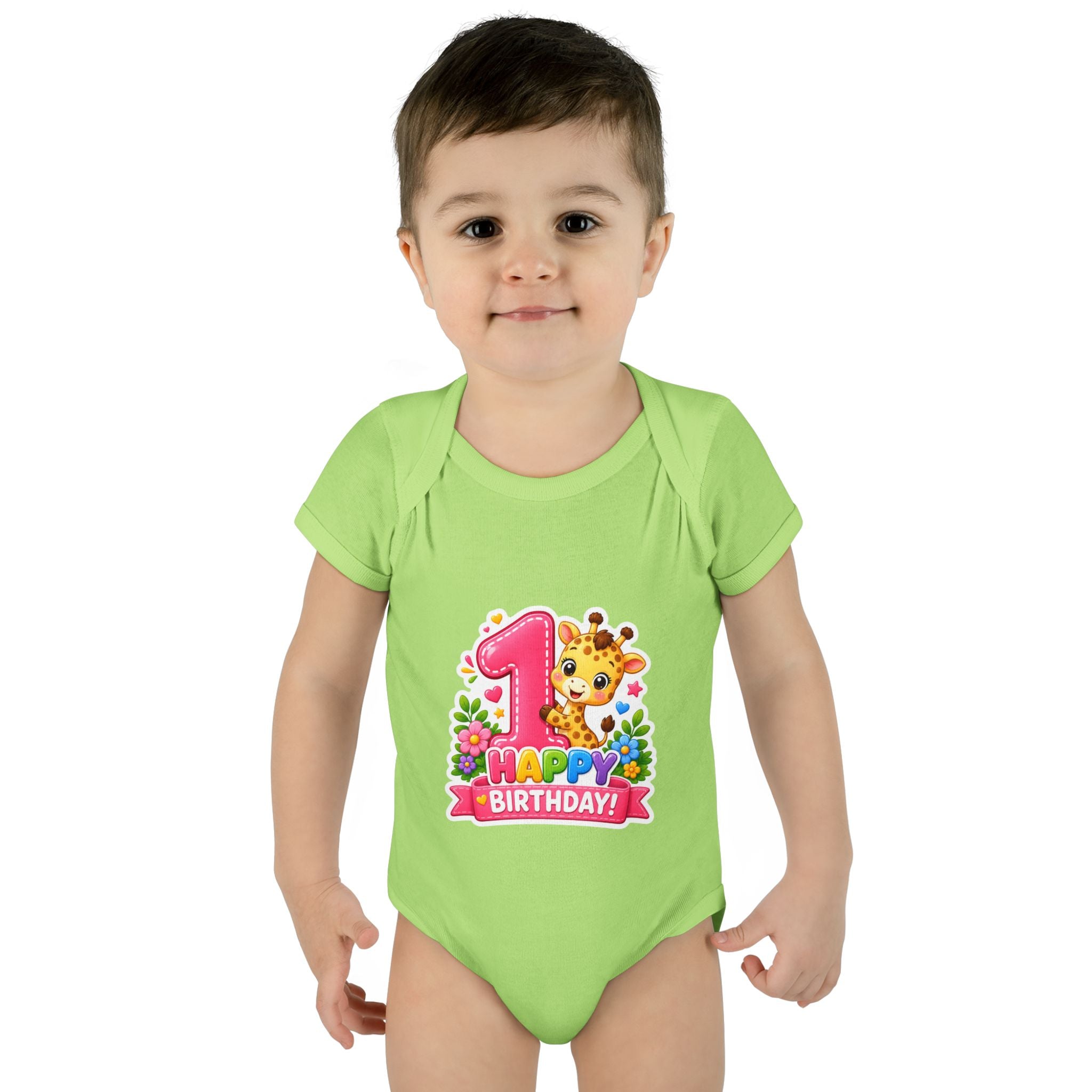 1st Birthday Baby Bodysuit - Happy Birthday Giraffe Onesie