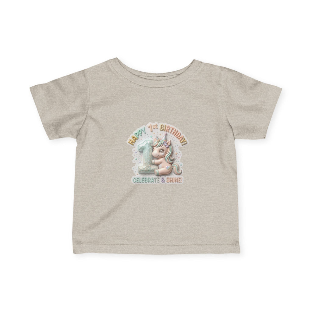 Infant Tee — 'Happy 1st Birthday' Pastel Unicorn Celebrate & Share