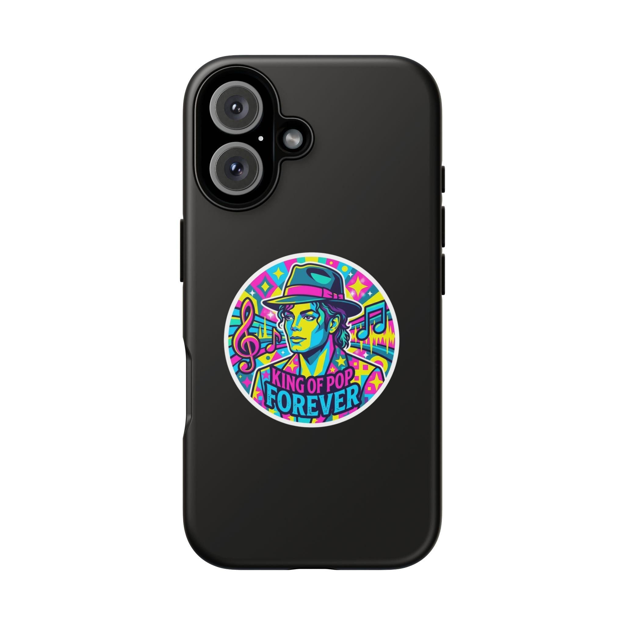 Matte Black iPhone Tough Cases 12 to 17 Pro Max  — "King of Pop Forever" Retro Pop Art Phone Case