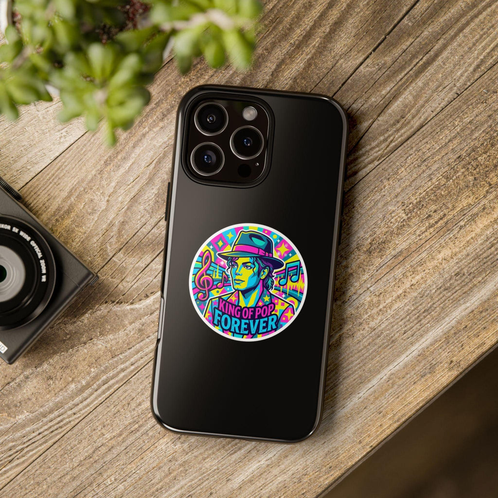Matte Black iPhone Tough Cases 12 to 17 Pro Max  — "King of Pop Forever" Retro Pop Art Phone Case