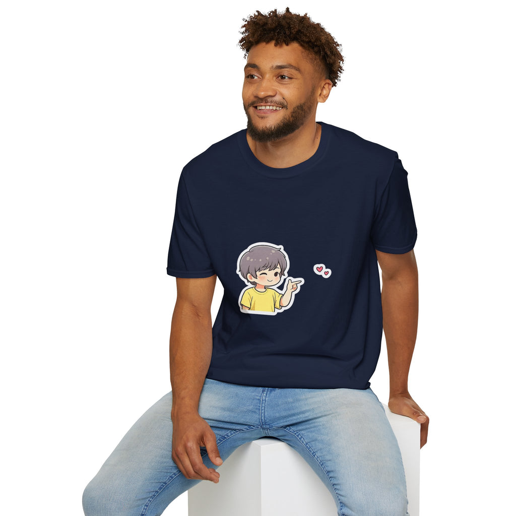 Cute Boy Waving Hearts T-Shirt — Cute Kawaii Cartoon Graphic Tee