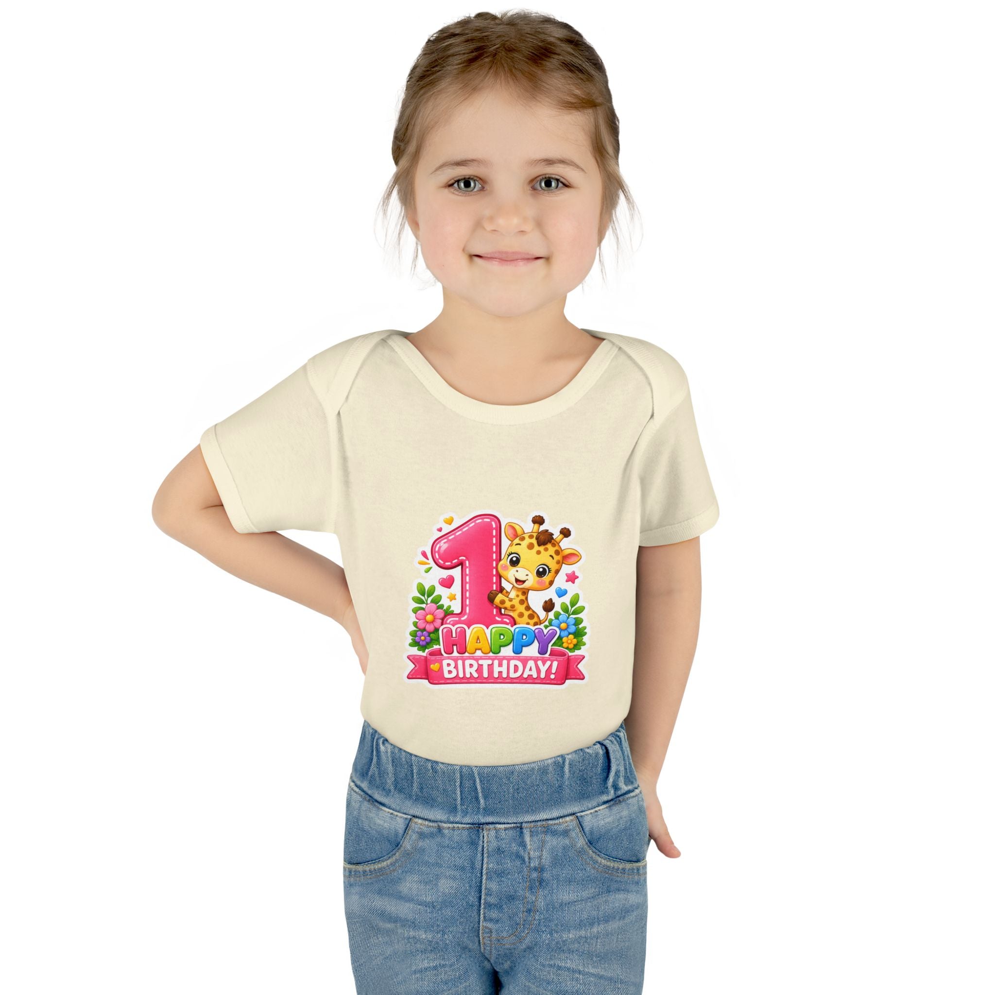 1st Birthday Baby Bodysuit - Happy Birthday Giraffe Onesie