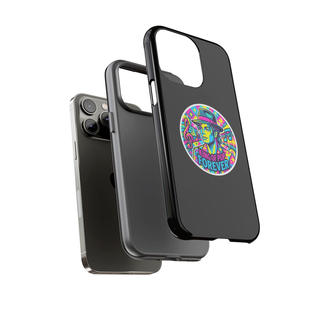 Matte Black iPhone Tough Cases 12 to 17 Pro Max  — "King of Pop Forever" Retro Pop Art Phone Case