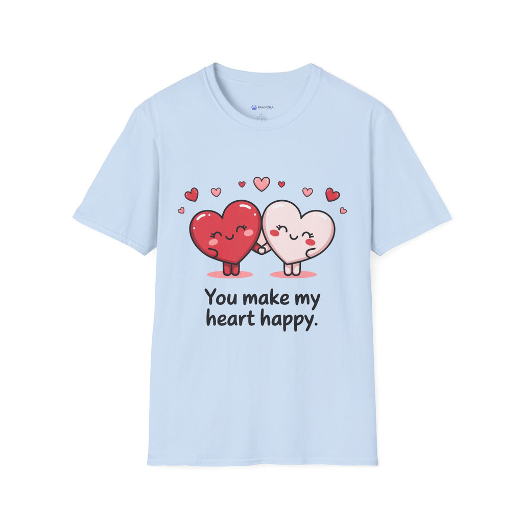 Cute Couples Heart T-Shirt — "You Make My Heart Happy" Valentine's Tee