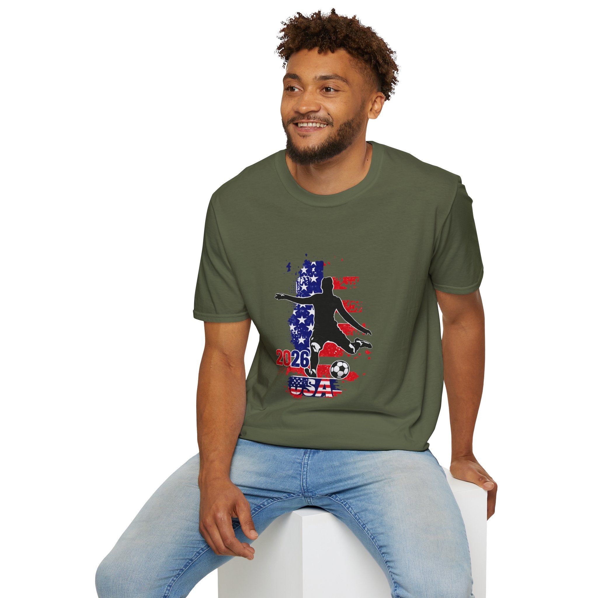 USA Soccer Player Silhouette T-Shirt — American Flag Soccer 2026 Fan Tee