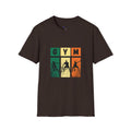 Gym Retro Blocks T‑Shirt — Vintage Fitness Silhouette Tee
