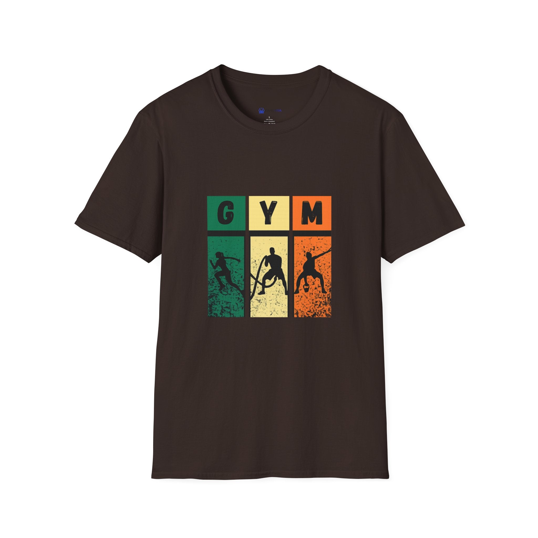 Gym Retro Blocks T‑Shirt — Vintage Fitness Silhouette Tee